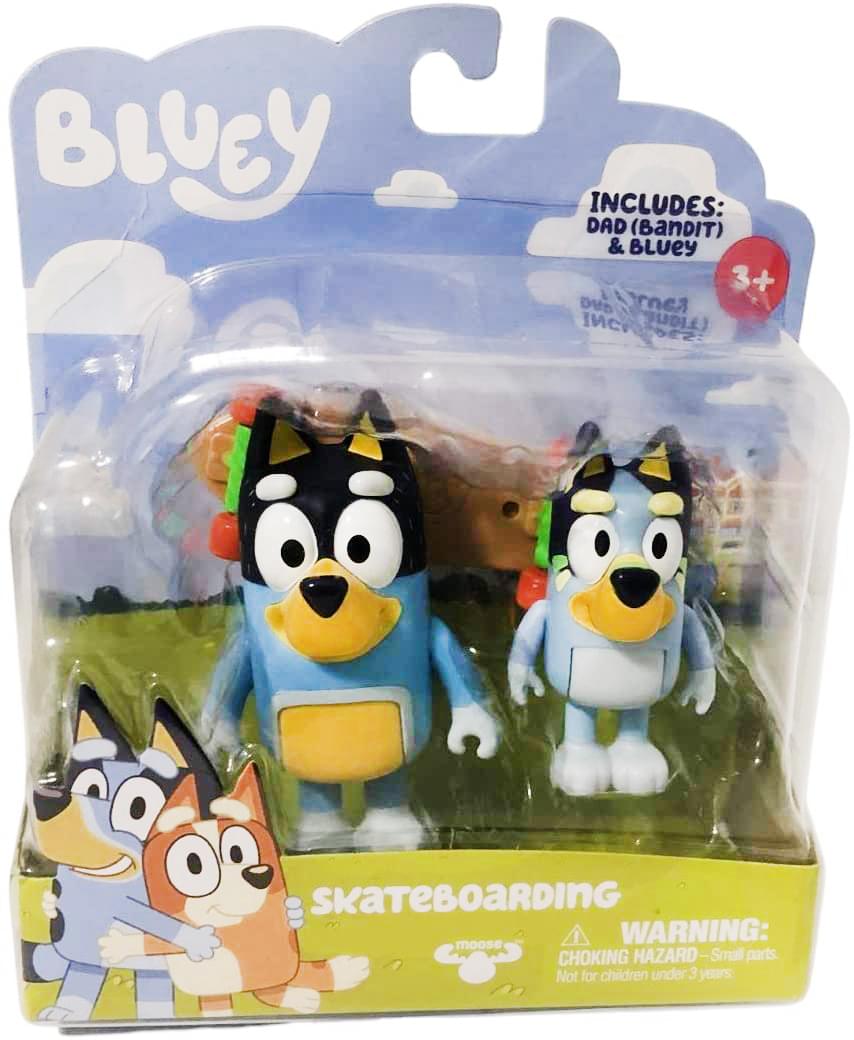 Bluey: Skateboarding Bluey & Bandit Figure 2-Pack in retail packaging