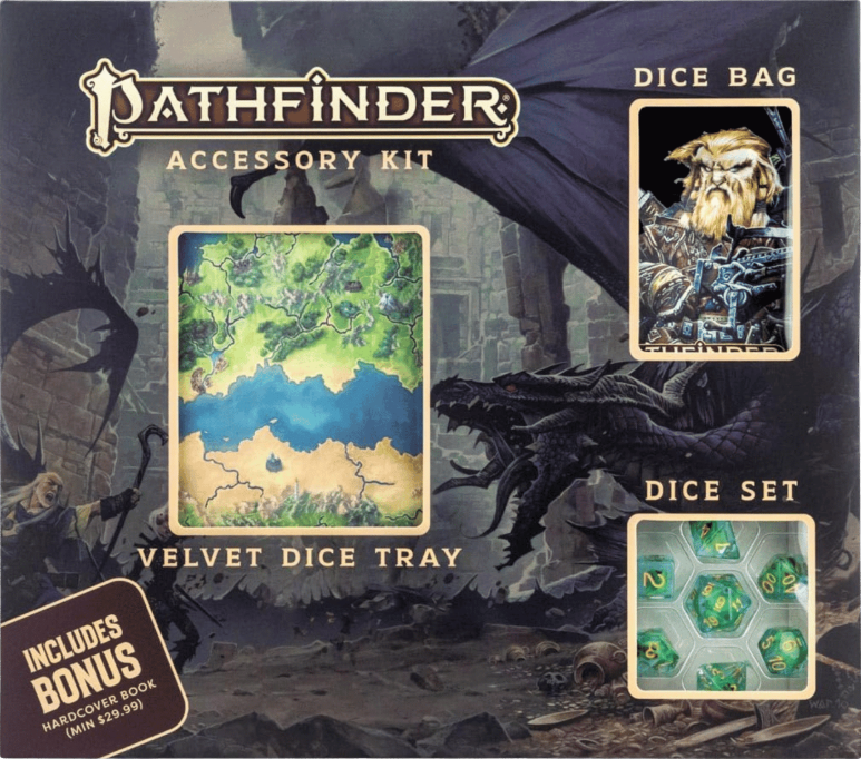 Pathfinder Accessory Kit - Dice, Dice Bag & Dice Tray + Bonus Book