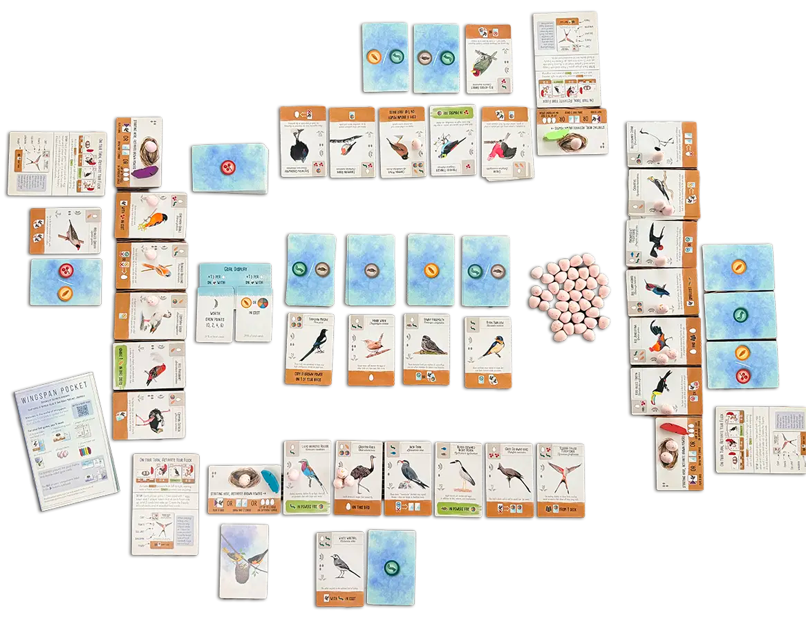 Wingspan Pocket game setup and components