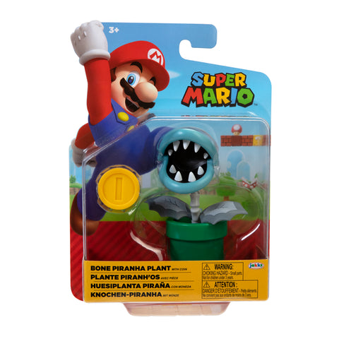 Super Mario: Bone Piranha Plant w/ Coin 10cm Figure