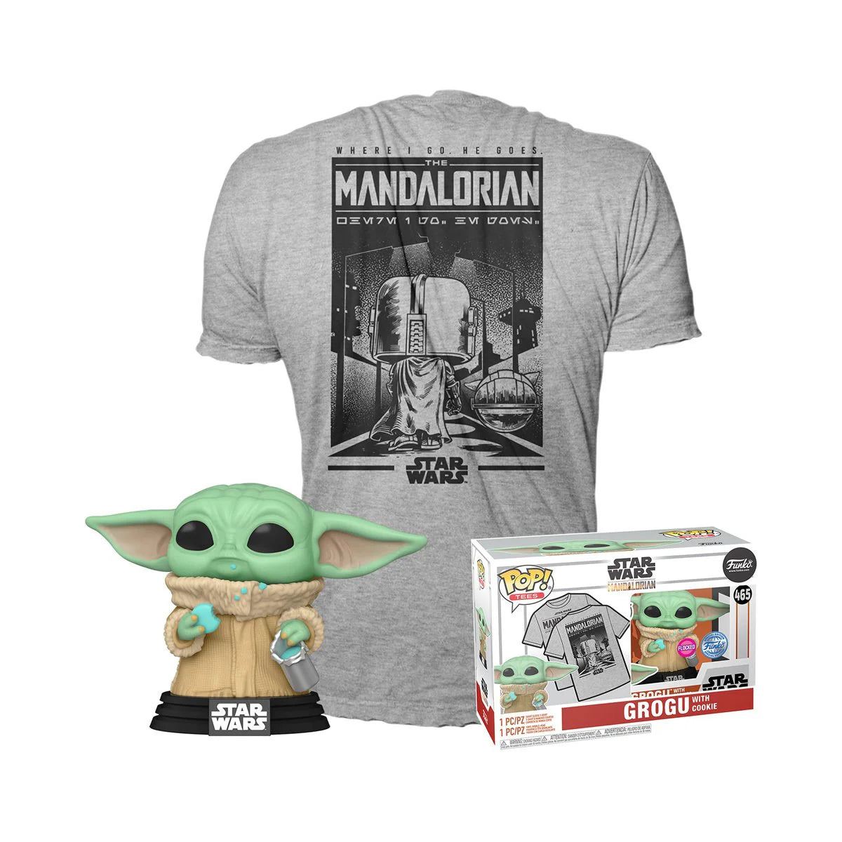 Star Wars: Grogu w/ Cookie (Flocked) Funko POP! & Tee (Size L)