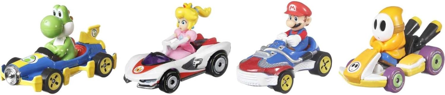 Hot Wheels Mario Kart 4-Pack: Mario, Yoshi, Princess Peach & Orange Shy Guy