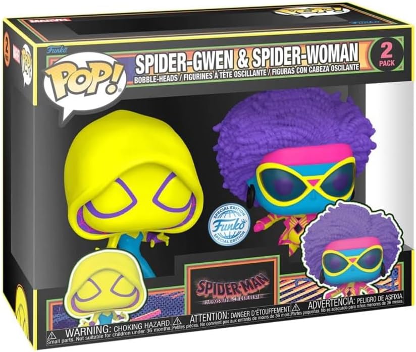Spider-Man Across the Spider-Verse: Spider-Gwen & Spider-Woman (Black Light) Funko POP! Vinyl 2-Pack