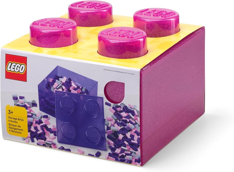 Lego 4 Knob Storage Brick - Glitter Pink
