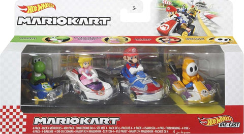 Hot Wheels Mario Kart 4-Pack: Mario, Yoshi, Princess Peach & Orange Shy Guy