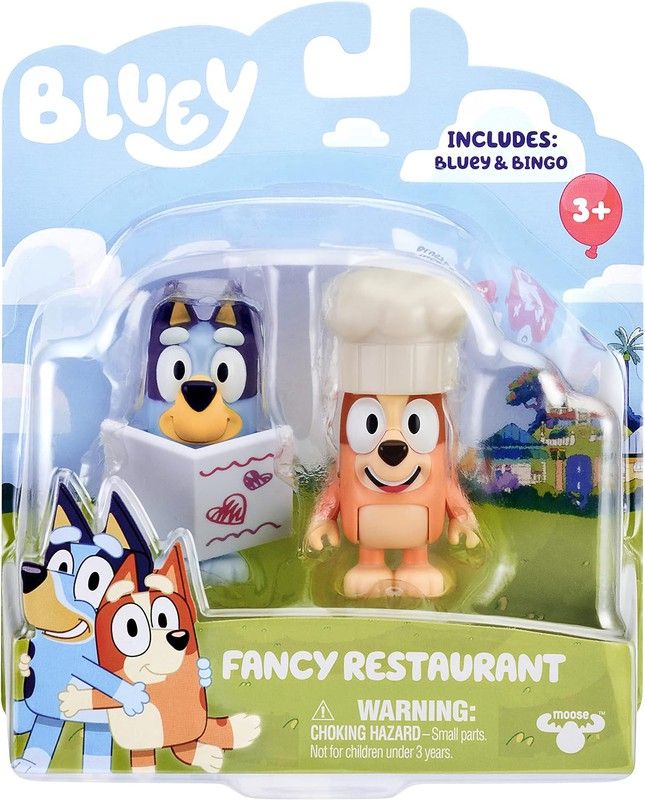 Bluey: Fancy Restaurant Bluey & Bingo Figure 2-Pack in retail packaging