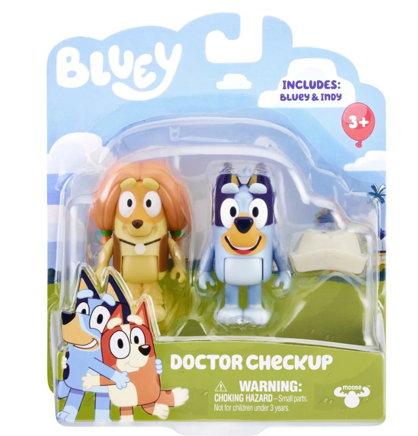 Bluey: Doctor Visit Bluey & Indy Figure 2-Pack in retail packaging