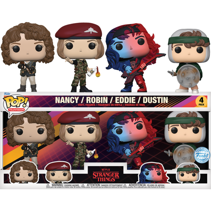 Stranger Things Nancy Robin Eddie and Dustin Funko POP 4-Pack in retail packaging