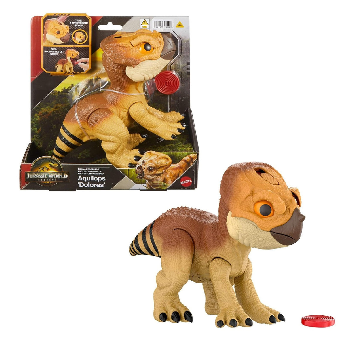 Jurassic World Rebirth Primal Protector Aquilops Dolores complete retail packaging and dinosaur
