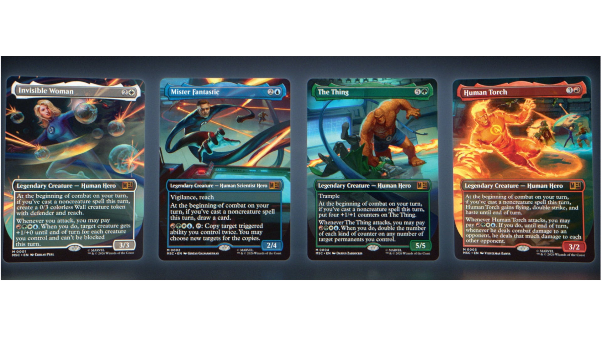 Fantastic Four legendary Commander cards from Magic The Gathering Marvel Super Heroes