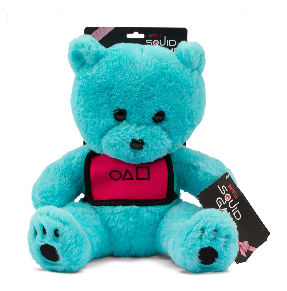 Squid Game Teddy Bear Plush with Dalgona in its retail backing card and hangtag