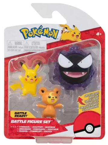 Pokemon Battle Figure Set: Pikachu, Teddiursa & Gastly